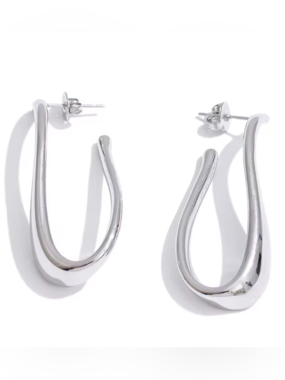 Sterling Silver Sculptural Hoop Earrings - Silver